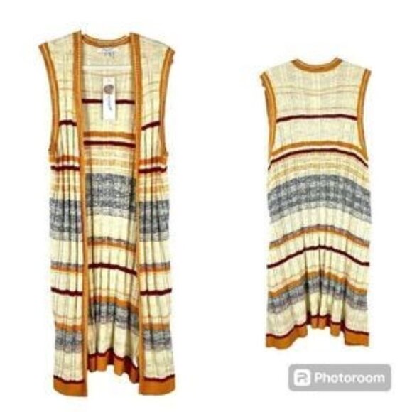 Foxcroft Nico Sweater Vest L Cream/Orange Striped Open Drape Lagenlook NWT - Picture 2 of 9